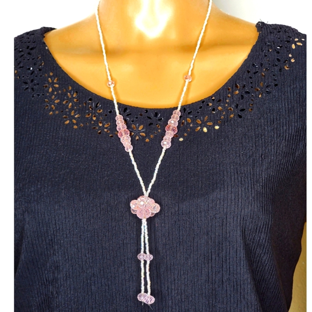 247N421 Pink Assorted All Beaded Necklace
